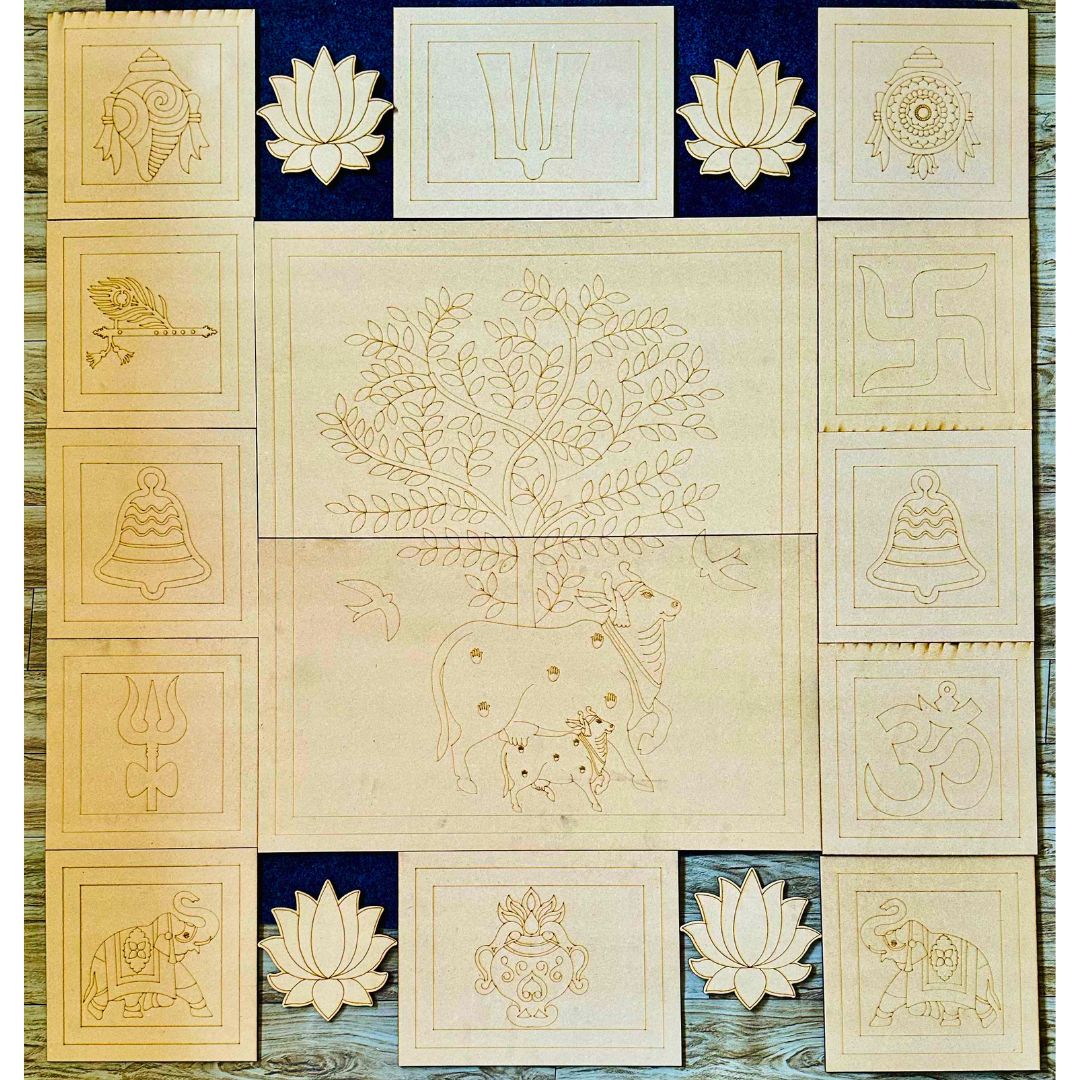 Kamdhenu Cow Premarked MDF Board Set for Lippan Art & DIY Wall Decor -798