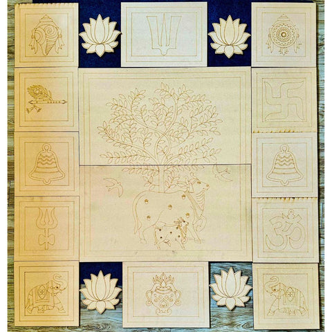 Kamdhenu Cow Premarked MDF Board Set for Lippan Art & DIY Wall Decor -798
