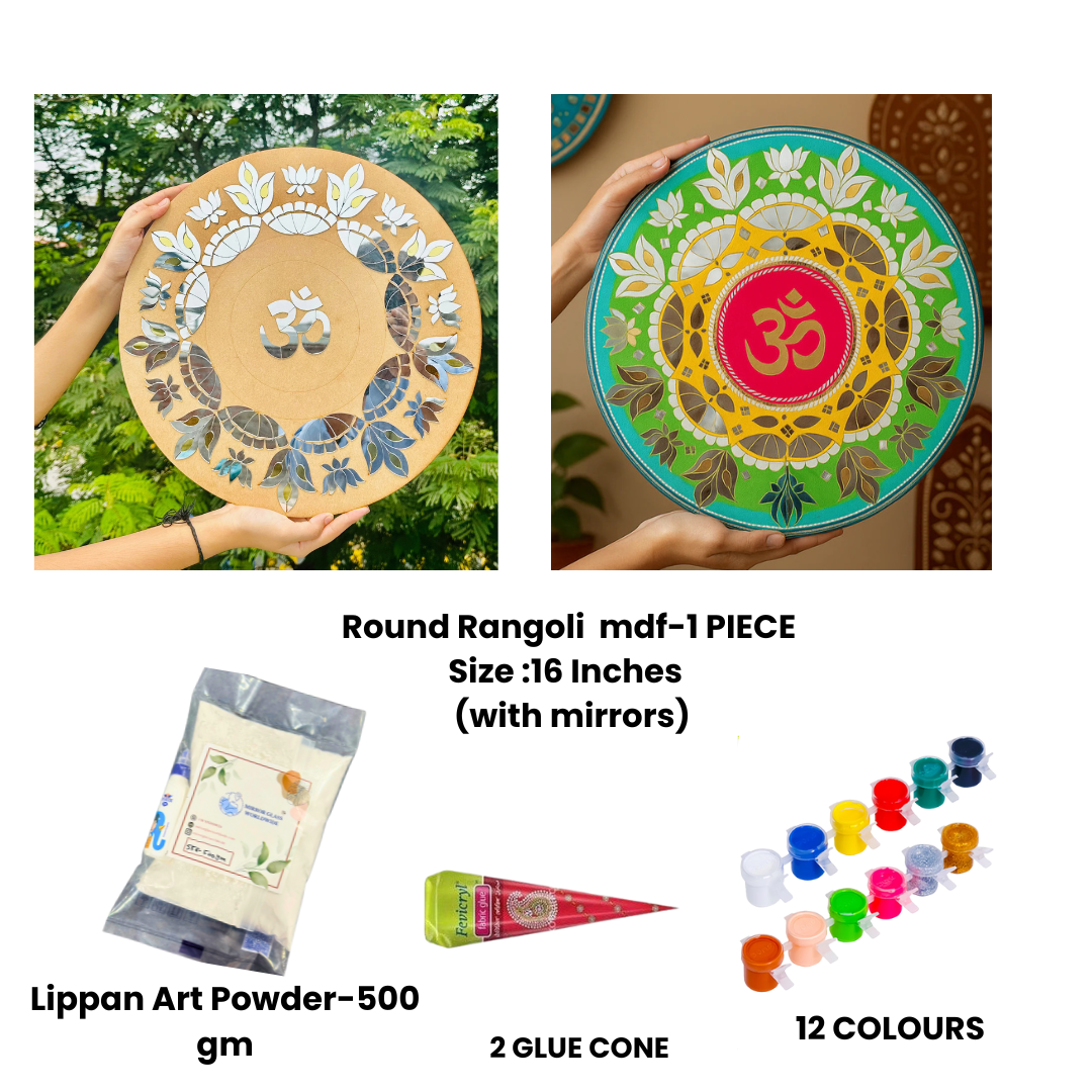 Decorative Round Rangoli mdf (with mirrors)-442 Mosaic kit-1617
