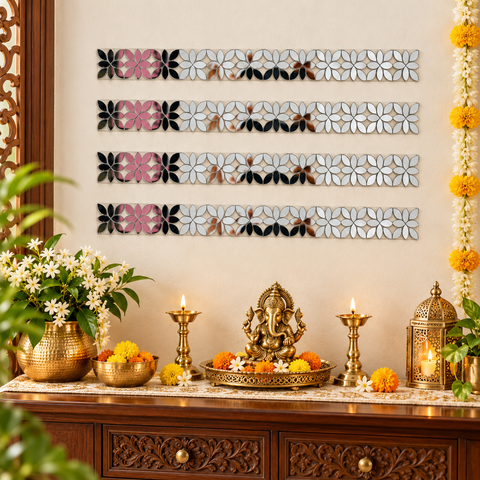 Flexible Floral Mirror Strip on Transparent Sheet for Wall Decor, Mirror Frame & DIY Home Decoration ST-102