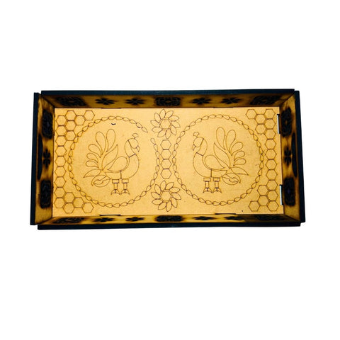 Premarked Peacock Design MDF Tray with Mirror Work-628