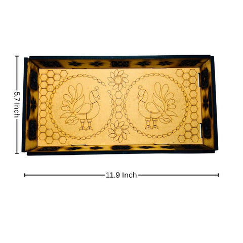 Premarked Peacock Design MDF Tray with Mirror Work-628