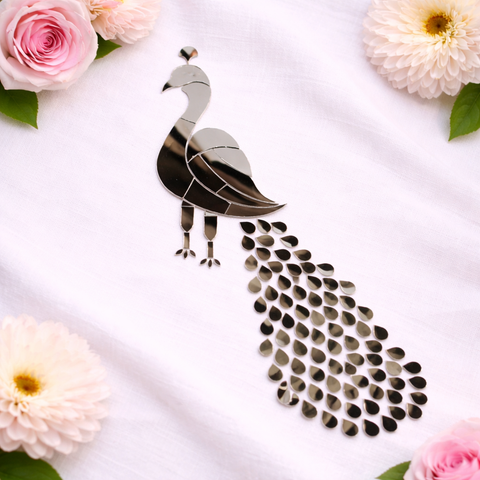 Fancy silver peacock shape mirror M-1179-L
