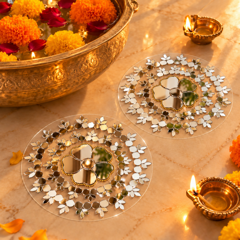 Ready-Made Floral Mirror Rangoli on Transparent Sheet ST-107