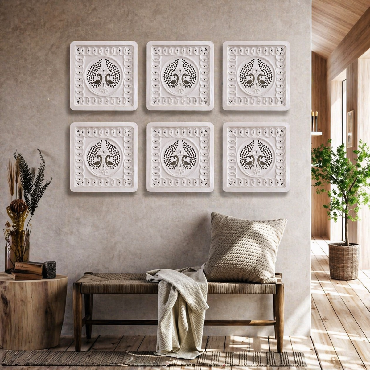 Premarked MDF Peacock Wall Decor Frame with Mirror Design-726 (2 pieces )