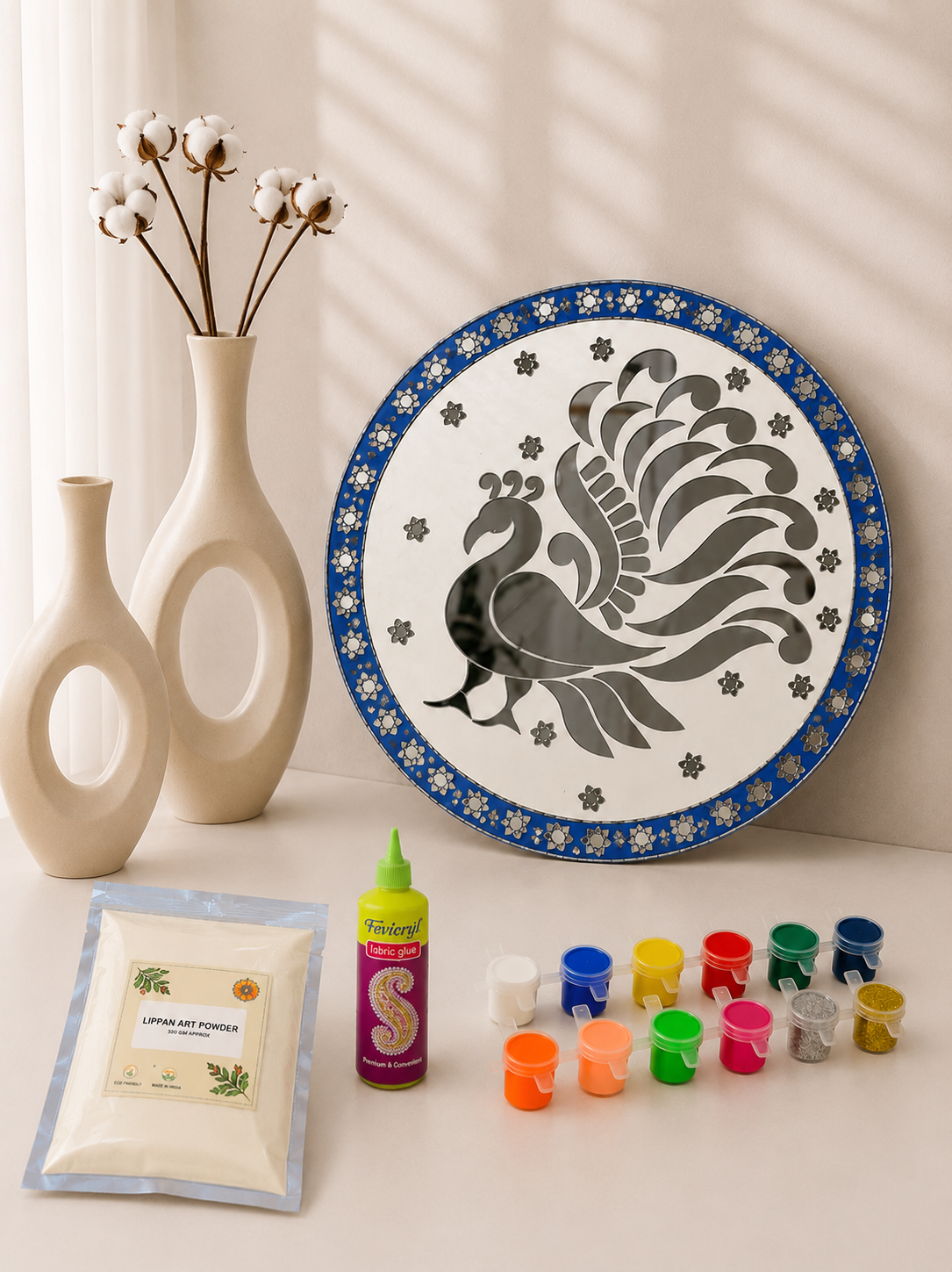 Decorative Round Premarked Peacock MDF Mosaic Kit with Mirror-659