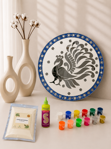 Decorative Round Premarked Peacock MDF Mosaic Kit with Mirror-659