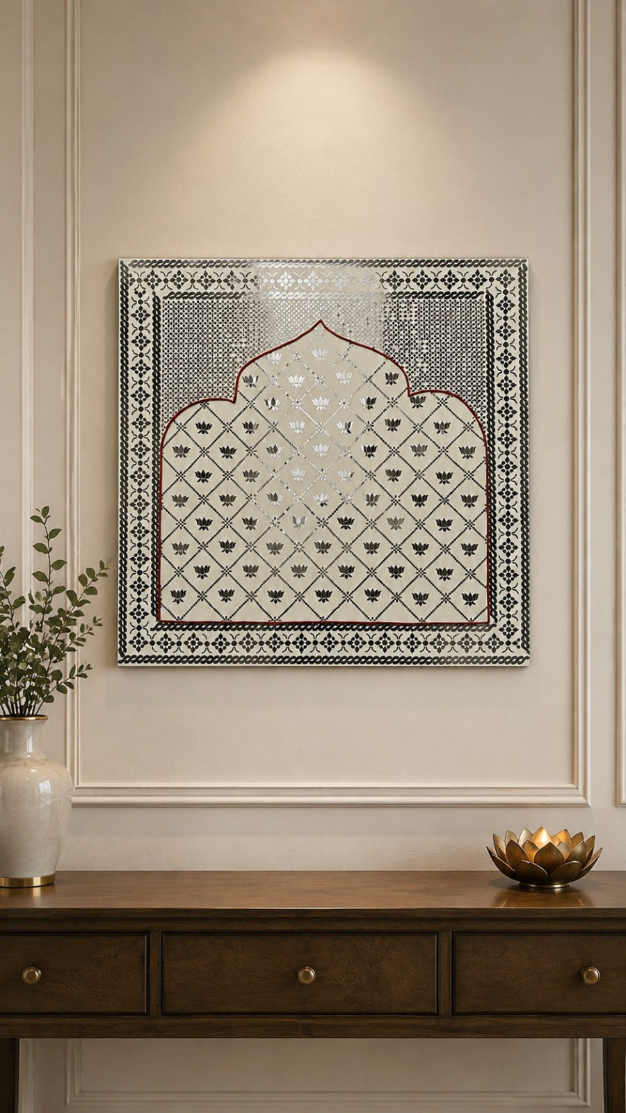 Ready Lotus Mirror Work Arch Panel Traditional Decorative Wall & Backdrop Piece(Ready Piece)3.5 * 3.5 FEET - BAPS-80