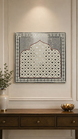 Ready Lotus Mirror Work Arch Panel Traditional Decorative Wall & Backdrop Piece(Ready Piece)3.5 * 3.5 FEET - BAPS-80