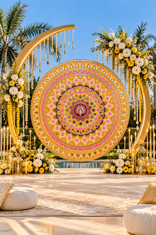 6 Feet Handpainted Round Mandala Ready Piece with Mirror Work-BAPS-2