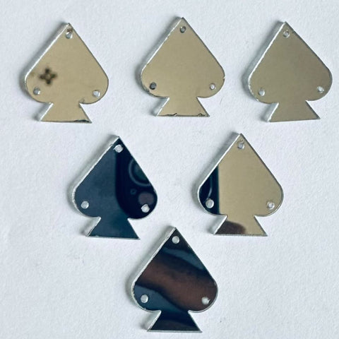 Silver & golden Acrylic Spade shape Mirror for Fabric Embroidery & ( with holes )  A-223