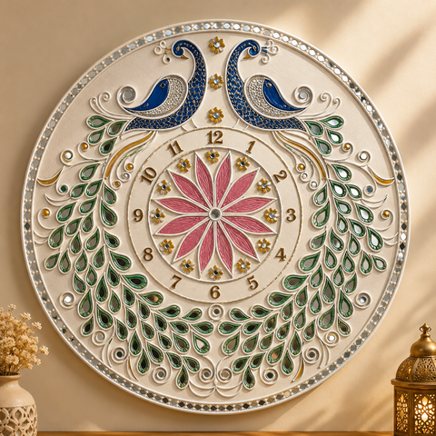 Royal Peacock MDF Wall Clock Base for Lippan Art, Mandala & DIY Mirror Work Craft-775