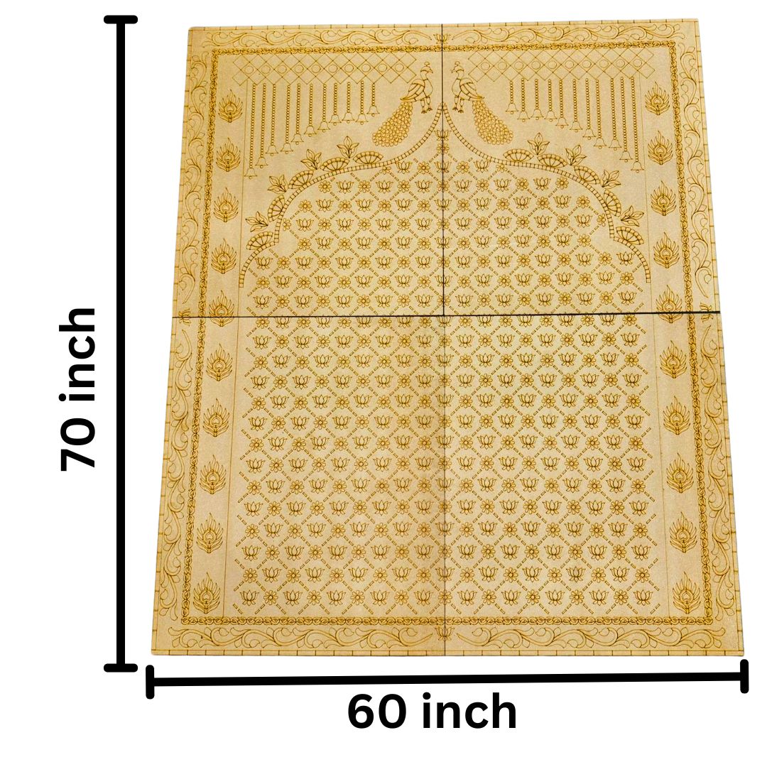 Premarked MDF Peacock & Lotus Backdrop Panel for Ganpati Decoration, Lippan Art & Event Decor-796