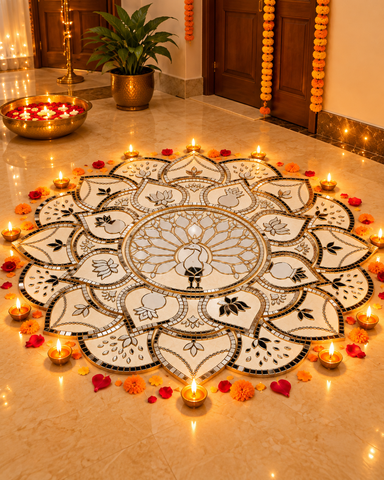 Peacock Mirror Rangoli on Transparent Paper – Ready Made Decorative Mirror Art ST-40