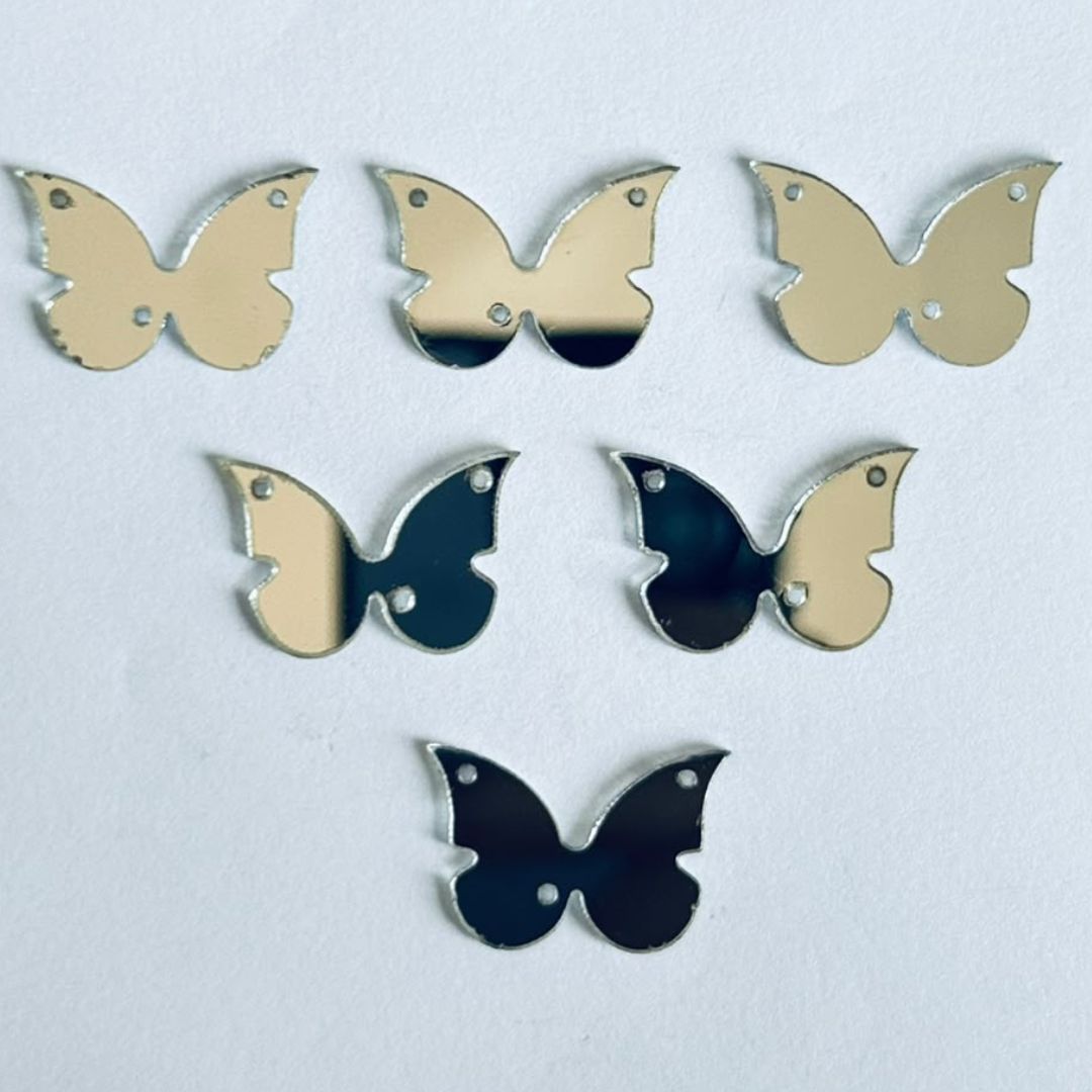 Silver & golden Acrylic Butterfly Mirror for Fabric Embroidery ( with holes ) A-213