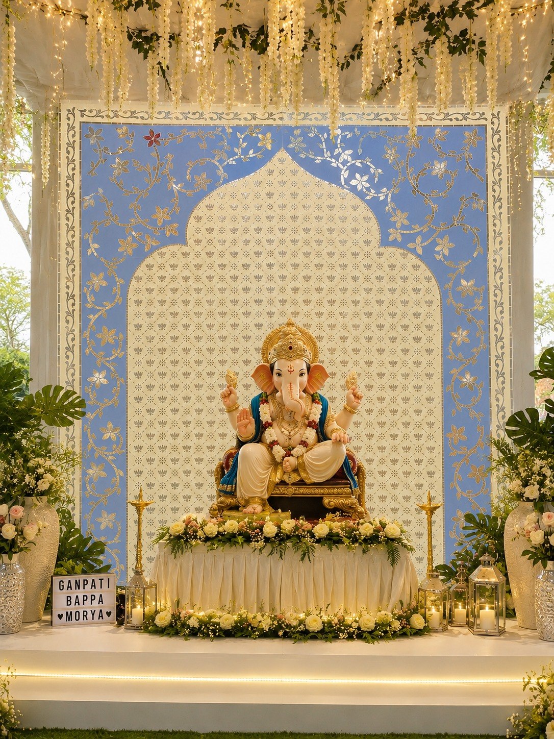 Fancy Lotus & Floral Arch Mirror Backdrop (Ready Piece) - BAPS-19