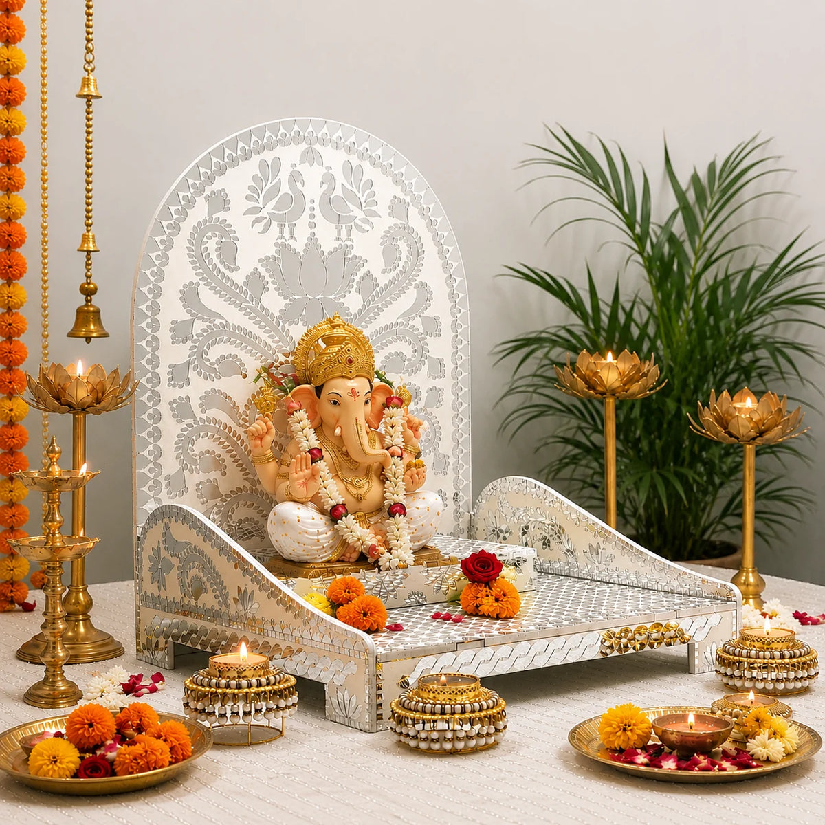 Peacock Lotus Mirror Work Singhasan (Ready Piece) - BAPS-50