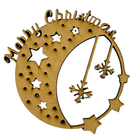 Merry Christmas Round MDF Cutout with Stars & Snowflakes-640