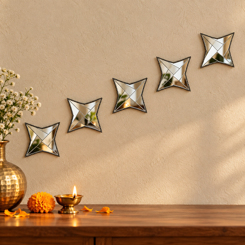 Ready-Made Star Shape Mirror Design on Transparent Sheet for Lippan Art ST-47