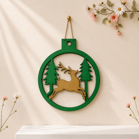 MDF Reindeer with Trees Hanging Craft Ornament-642