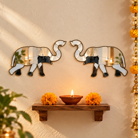 Ready-Made Elephant Pair Silver Mirror Décor Piece (Left & Right) ST-69