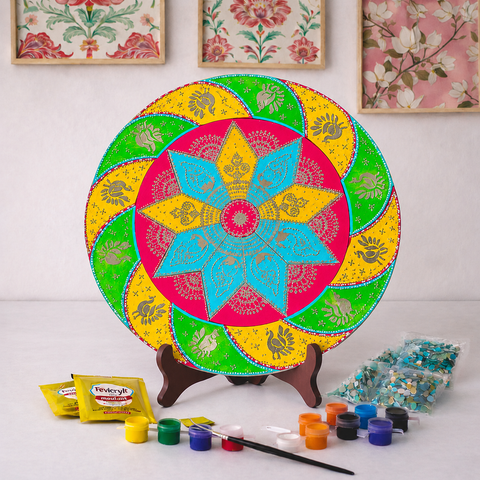 Peacock Design Rangoli MDF Board Wall Decor (with mirrors)  Diy Kit -657