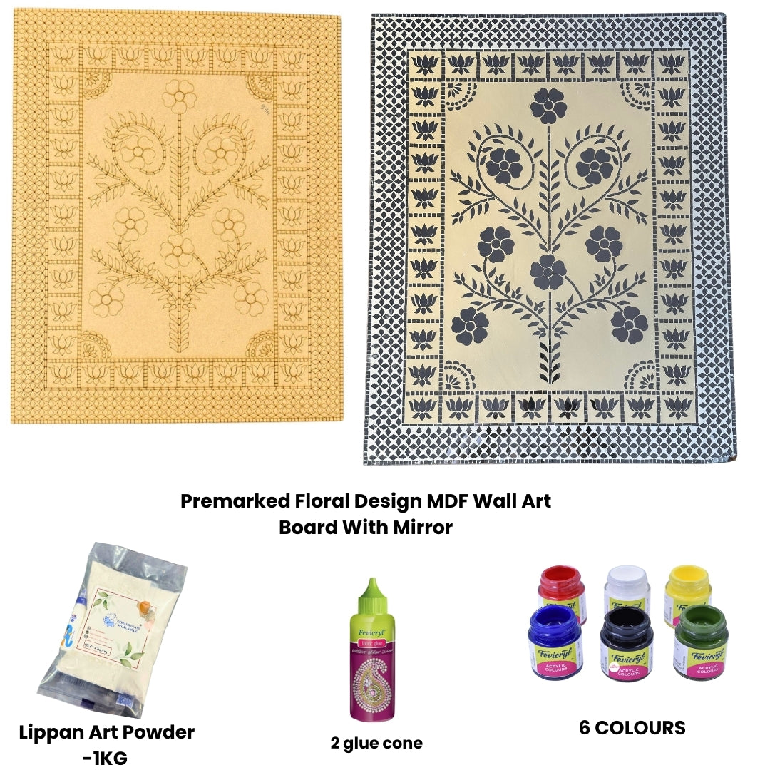 Premarked Floral Design MDF Wall Art Board with Mirror-664