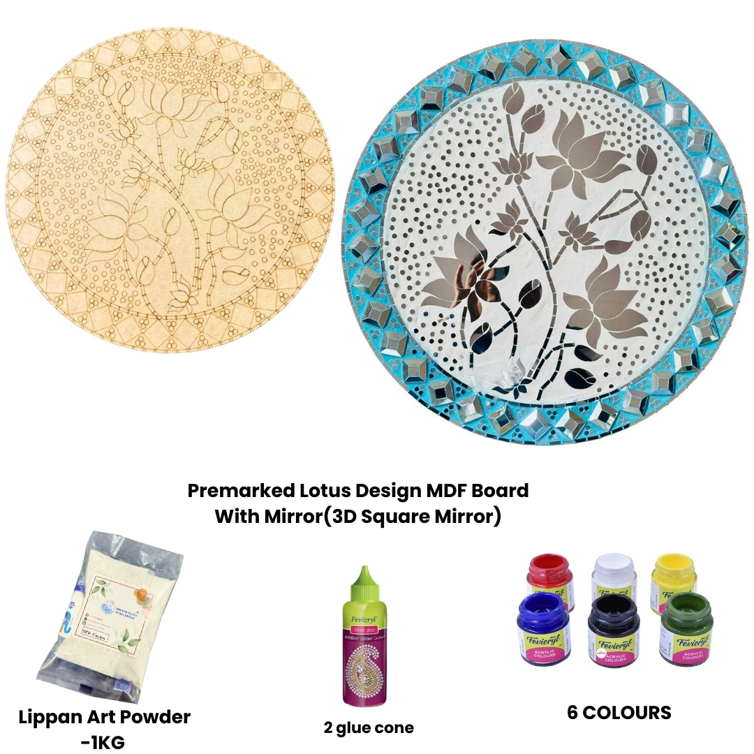 Premarked Lotus MDF Mosaic Kit with 3D Square Mirror-665