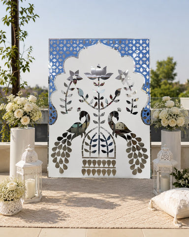 Premarked Peacock Jharokha MDF Panel for Lippan Art (with mirrors)-841