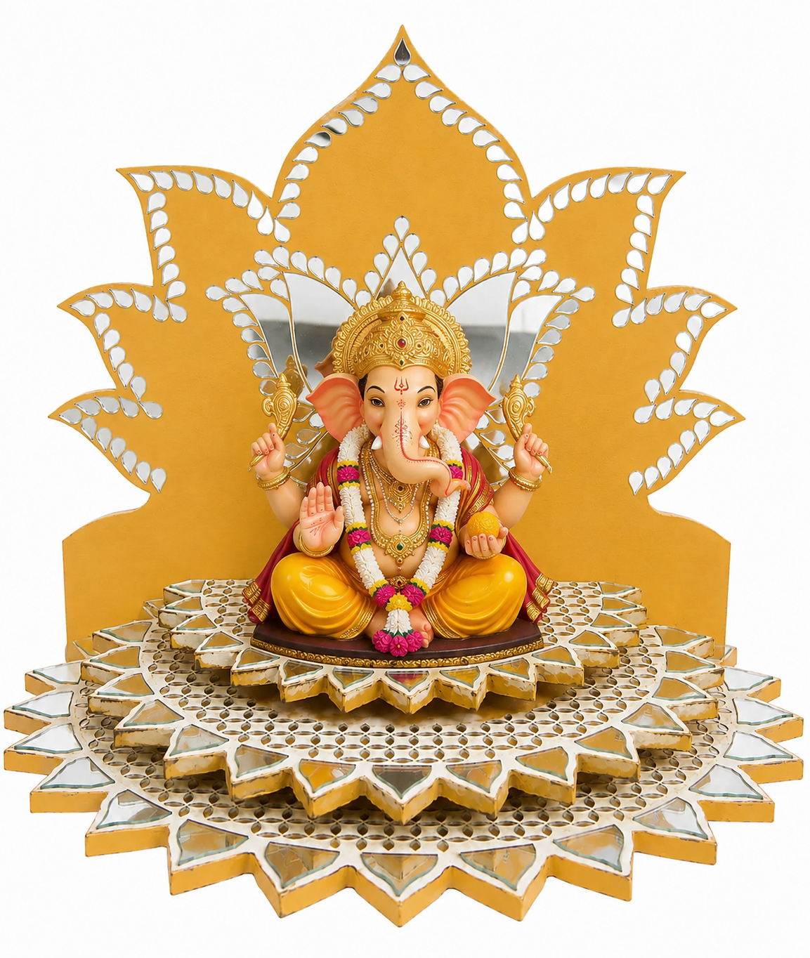 Lotus Step Singhasan with Mirror Work (Ready Piece) - BAPS-58