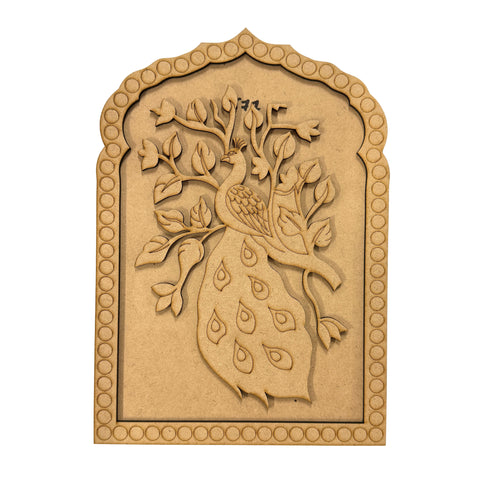 Premarked MDF Peacock Design Jharokha with Mirror-677