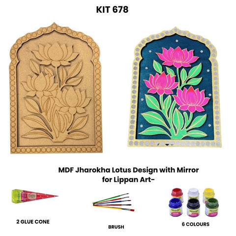 DIY MDF Jharokha Lotus Mirror Art Kit= (with mirrors)  Diy Kit -743