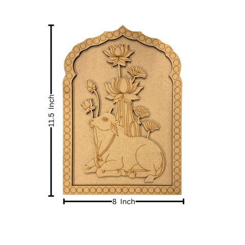 Premarked Lotus & Cow Design MDF Jharokhawith Mirror-680