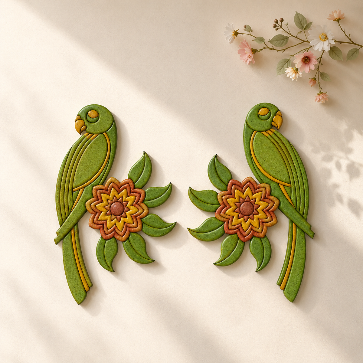Decorative Parrot & Floral MDF Cutout Pair  (Left & Right)-686