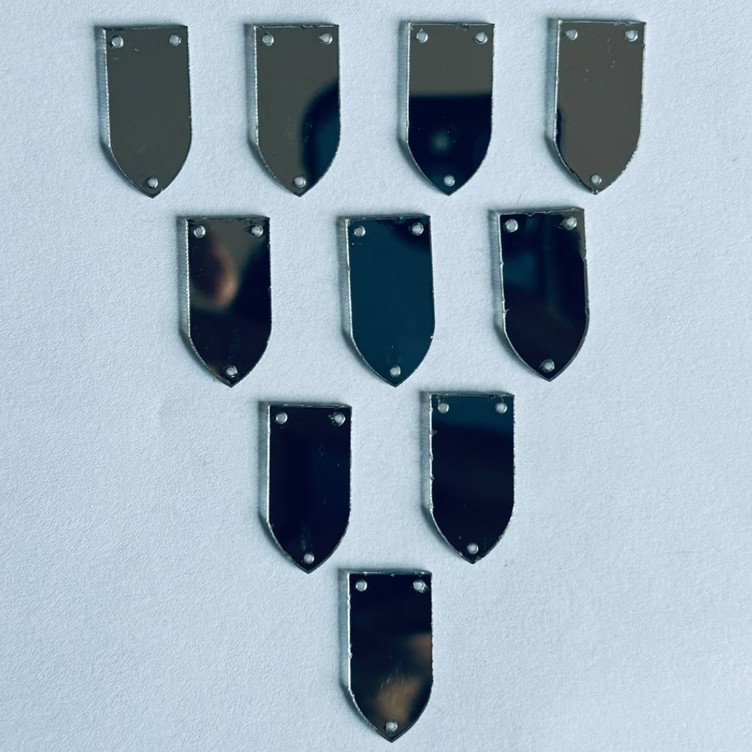 Silver & golden Acrylic Shield Shape  Mirror for Fabric Embroidery, (with holes ) A-225