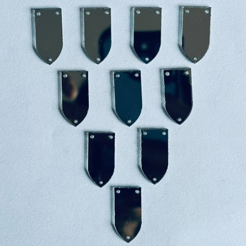 Silver & golden Acrylic Shield Shape  Mirror for Fabric Embroidery, (with holes ) A-225