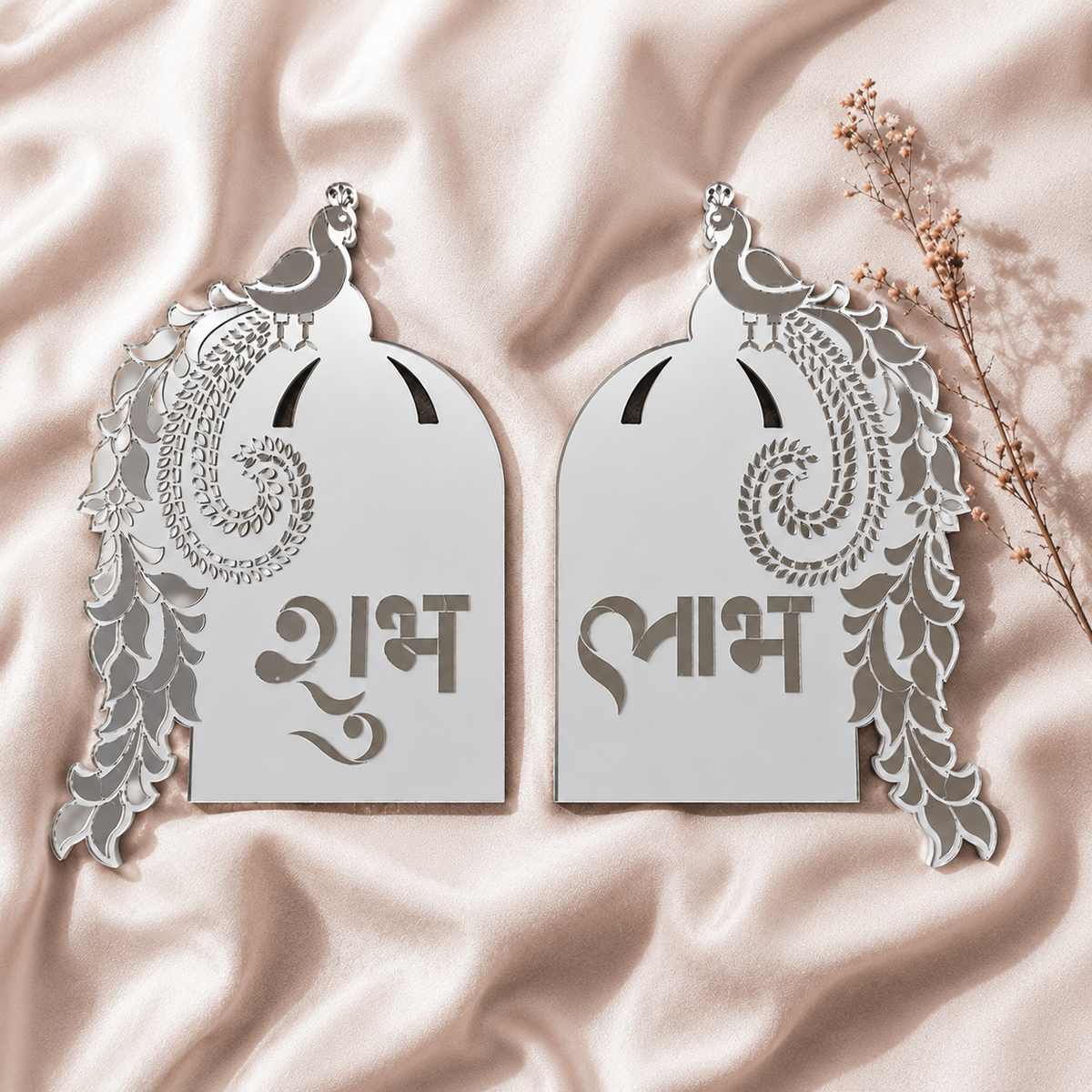 Shubh Labh Peacock MDF Wall Hanging with Mirror Work-727