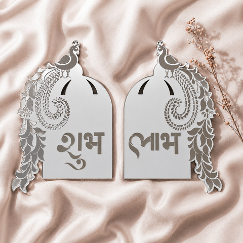 Shubh Labh Peacock MDF Wall Hanging with Mirror Work-727