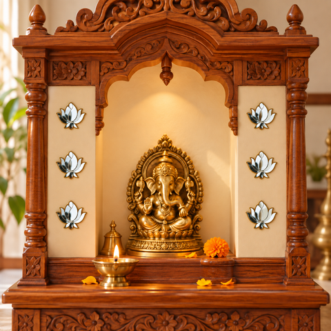 Ready-Made Silver Mirror Lotus Wall Décor Piece ST-65