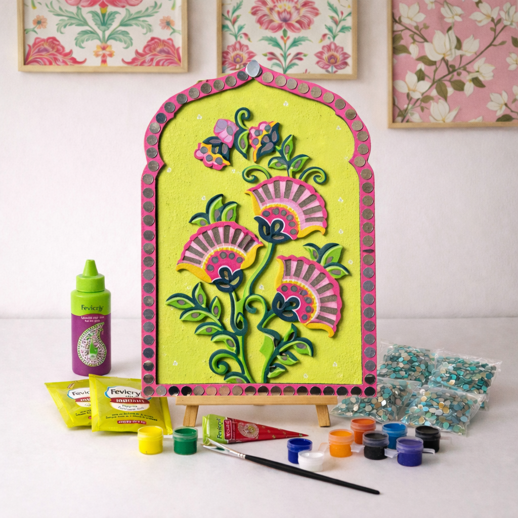 Flower Design Jharokha MDF Wall Decor (with mirrors)  Diy Kit -655