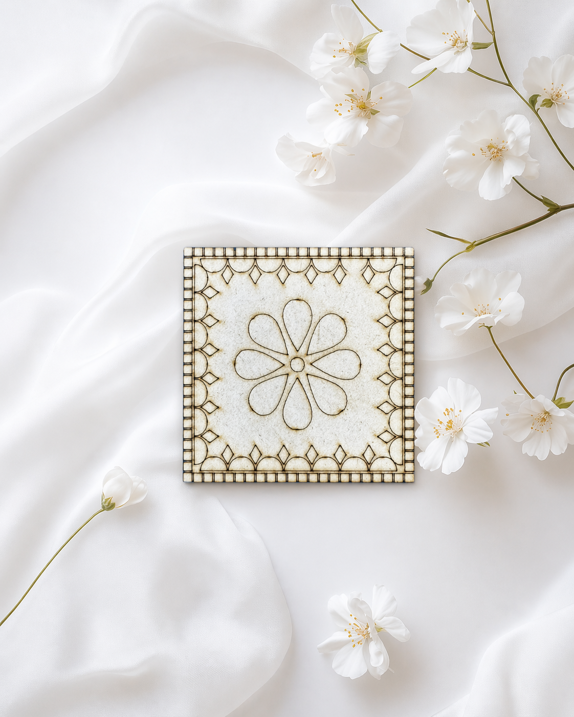Premarked MDF Floral Wall Decor Base with Mirror Design for Lippan Art-716