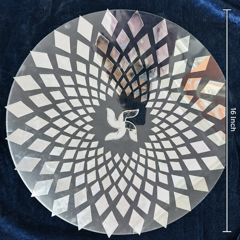 Ready to Use Round Mirror Rangoli on Transparent Sheet – Geometric Silver Mirror Design for Home & Festive decor ST-98