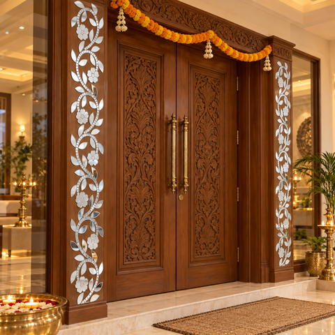 Ready to Use Floral Mirror Lace Patch on Transparent Sheet – Repeatable Border Design with Silver or Golden Border Option