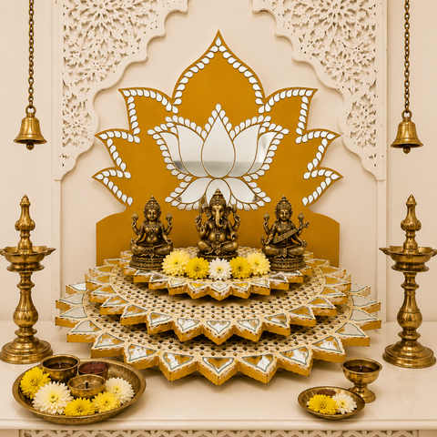 Lotus Layered MDF Sihasan Stand – Premarked Decorative Mandir Setup-764