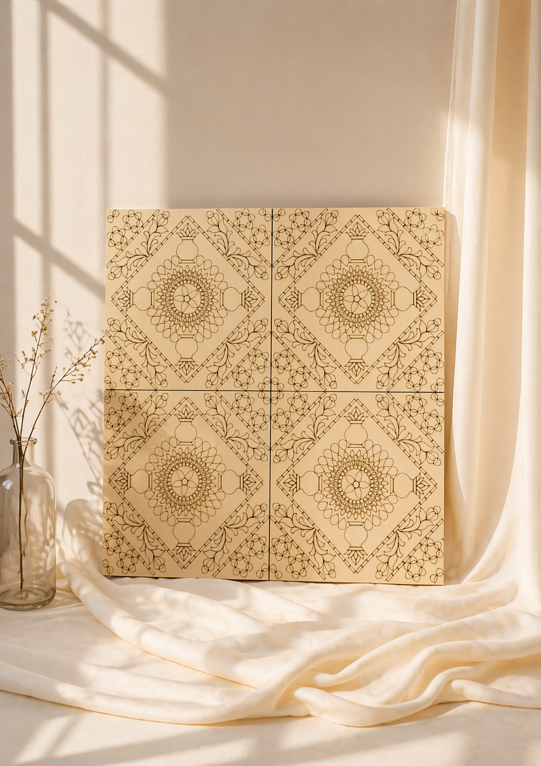 Kalash Mandala Premarked MDF Board Set (4 Parts) for Lippan Art-761