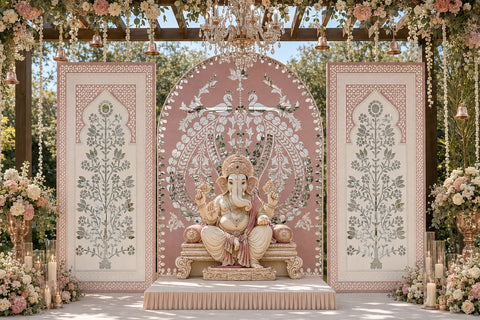 3 Panel Peacock Arch Mirror Stage Backdrop Set (only mirror & stencil)-BAPS-29