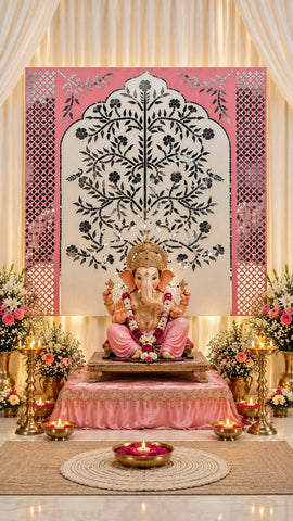 Ready Floral Tree Mirror Work Wall Panel with Geometric Border (Ready Piece) 5 * 5 feet- BAPS-77