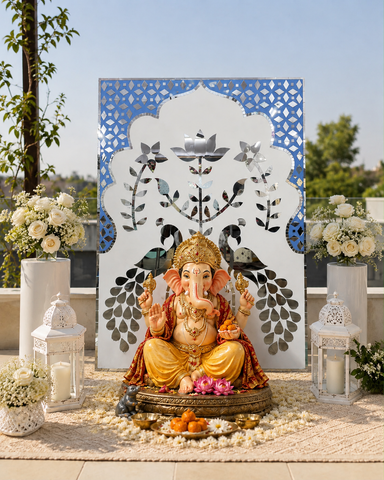 Lotus Jharokha Floral Mirror Work (Ready Piece) - BAPS-40