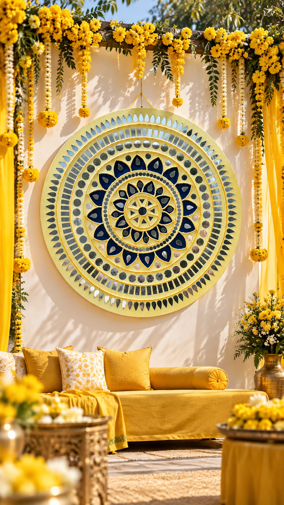 Round Mandala Mirror Work Ready Wall Décor 2 FEET - BAPS-86