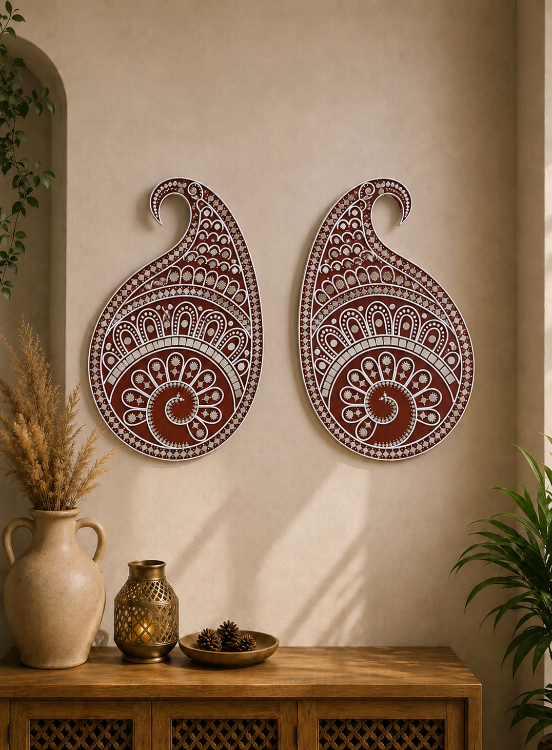Paisley Shape Premarked MDF Board with Mirror for Lippan Art & Mirror Work-811